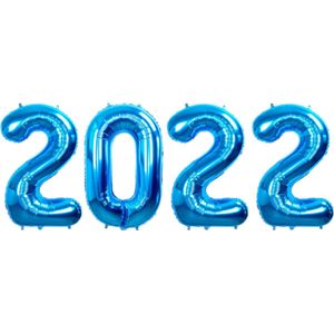 Folie Ballon Cijfer 2022 Oud En Nieuw Feest Versiering Happy New Year Ballonnen Decoratie Blauw 36Cm Met Rietje