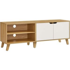 TV-Meubel – 140 cm Lang – Naturel Eiken-Crème Wit – Stijlvolle TV-Kast