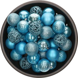 Decoris Kerstballen - 37x - 6 cm - kunststof - ijs blauw