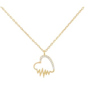 Fate Jewellery Ketting FJ4021 - Heartbeat - 925 Zilver, goudkleurig verguld, ingelegd met Zirkonia kristallen - 45cm + 5cm