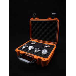 Onverwoestbare horlogekoffer voor 6 horloges - Oranje - Originele Elbrus Horology Timepiece Valet horlogedoos
