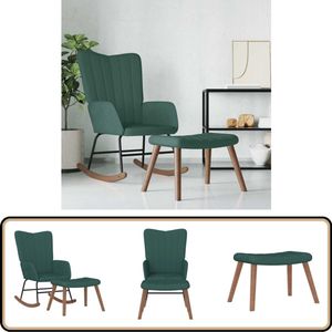 vidaXL Schommelstoel - Fluweel - Donkergroen - Inclusief Voetenbank Schommelstoel - Lounge Chair - Tuinmeubilair - Relaxfauteuil - Comfortabele Stoel