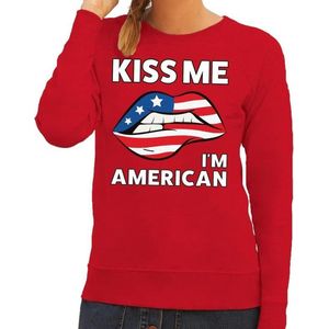Kiss me I am American sweater rood dames - feest trui dames - USA kleding XXL