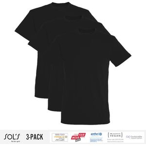 3 Pack Sol's Jongens/Meisjes T-Shirt 100% biologisch katoen Ronde hals Zwart Maat 106/116 (5/6 Jaar)
