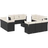 vidaXL - 13-delige - Loungeset - met - kussens - poly - rattan - zwart