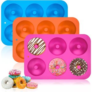 Siliconen donutvormen, non-stick donutbakvorm, siliconen donutvormen voor cakes, koekjes, bagels, muffins, 3 stuks (magenta, oranje, blauw)