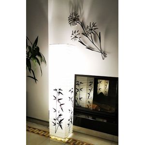 TrangoModern Design LED Vloerlamp 1216L *KOREA* Rijstpapier Lamp *HANDGEMAAKT* met Bamboe Motief incl. 2x E14 LED Lamp I Vorm: hoekig I Hoogte: ca. 125cm I Woonkamer Lamp I Vloerlamp I Rijstpapier