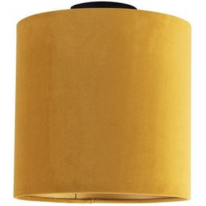 QAZQA combi - Landelijke Plafondlamp met kap - 1 lichts - Ø 250 mm - Zwart Goud - Woonkamer | Slaapkamer | Keuken