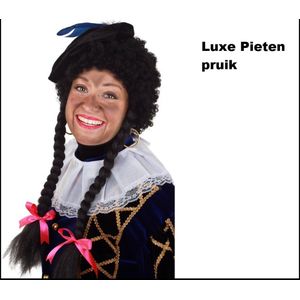 Pieten pruik luxe krul zwart met 2 vlechten - Pruik Piet Sinterklaas feest thema Pietje thema feest