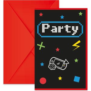 Gaming Party - uitnodigingen en enveloppen - 6 stuks