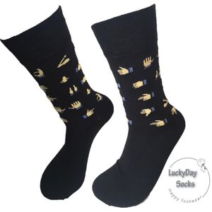 Verjaardag cadeau - Emoji Handjes Sokken - Leuke sokken - Vrolijke sokken - Luckyday Socks - Sokken met tekst - Aparte Sokken - Socks waar je Happy van wordt - Maat 42-47