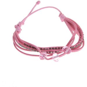 Behave Armband roze kralen verstelbaar imitatieleer