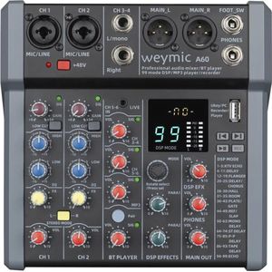 Professionele 6-Kanaals Mixer voor DJ, Karaoke en Opnames met 99 DSP Effecten en USB-ondersteuning