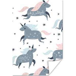 Poster Unicorn - Sterren - Quotes - Roze - Meisjes - Baby - 40x60 cm - Poster Babykamer