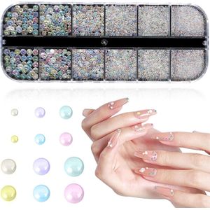 Nail art strass-steentjes kralen voor nagels halfronde parelballen nagelhanger roestvrijstalen kralen met platte rug voor vrouwen nageldecoraties - 1 doos