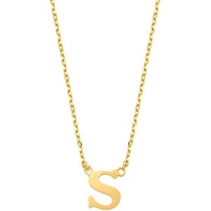 New Bling 9NBG-900S Gouden Ketting met Letter S - 6mm - Ankerschakel - 38+2,5+2,5cm - 14 Karaat - Goud