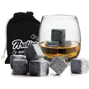 Aretica Whiskey Stenen Stones - Voor een echte whiskey on the rocks - Natuurstenen - Herbruikbare  ijsblokjes - Ice cubes - Ijsklontjes van steen - Set van 9 stuks