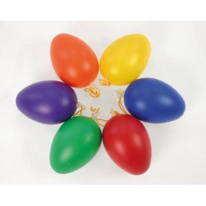Set van 6 kleurrijke paaseitjes met lus voor in de paasboom paars, blauw, rood, oranje, geel en groen 6cmH