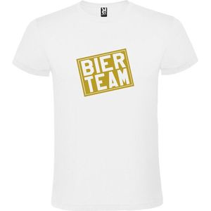 Wit  T shirt met  print van ""Bier team "" print Goud size XXXXL