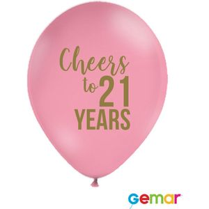 Ballonnen Cheers to 21 Years Pink met opdruk Goud (helium)