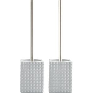 MSV Toiletborstel houder Kubik - 2x - kunststeen - lichtgrijs/zilver - 37 x 10 cm - Luxe uitstraling