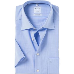 OLYMP Luxor comfort fit overhemd - korte mouw - lichtblauw met wit geruit (contrast) - Strijkvrij - Boordmaat: 39