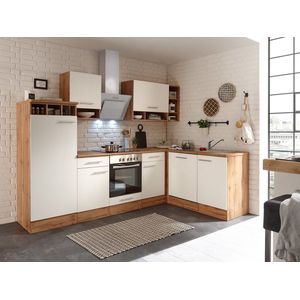 Hoekkeuken 280  cm - complete keuken met apparatuur Hilde  - Wild eiken/Wit  - keramische kookplaat - vaatwasser - afzuigkap - oven  - spoelbak