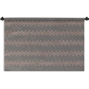 Wandkleed Luxe patroon - Luxe patroon van roségouden ruiten tegen een grijze achtergrond Wandkleed katoen 150x100 cm - Wandtapijt met foto