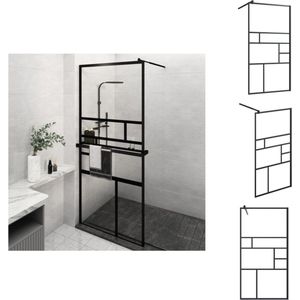 vidaXL Inloopdouchewand - Zwarte ESG-glas met aluminium - (98-100)x195cm - Dikte 5mm - Met verstelbaar wandframe en ondersteunende stang - Douchewand