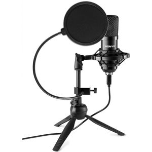 USB microfoon voor pc - Vonyx CM300B - Met tafelstandaard en popfilter - Zwart