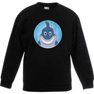 Kinder sweater zwart met vrolijke haai print - haaien trui - kinderkleding / kleding 98/104