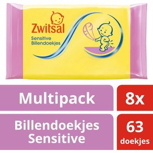 Zwitsal Billendoekjes Sensitive - 8 x 63 stuks - Baby - Voordeelverpakking