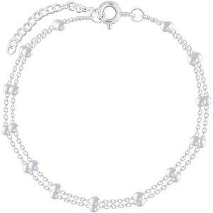 Joy|S - Zilveren armband dubbel layer 15 + 3 cm met bolletjes - Sterling zilver 925