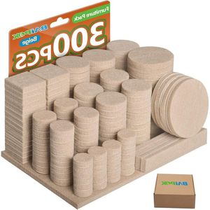 300 stuks beige vilten meubelpads anti-kras | 10 maten zelfklevende stoelpootkussens | vloerbeschermers voor meubels met 60 kastdeurbumpers Vloerbeschermer