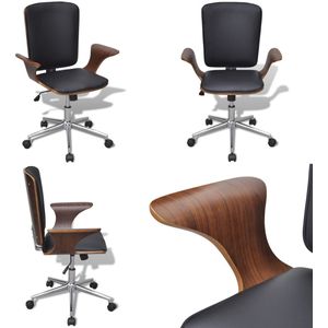 vidaXL Kantoorstoel draaibaar gebogen hout en kunstleer - Kantoorstoel - Kantoorstoelen - Computer En Tafelstoel - Computer En Tafelstoelen
