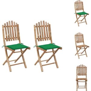 vidaXL Buitenstoelen set - bamboe - 50x42x92 cm - inklapbaar - groen kussen - Tuinstoel