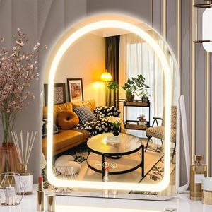 Draaibare Make-upspiegel met Verlichting - Dimbare 3 Modi en Slimme Touch-bediening, 360 Graden Rotatie, Wit