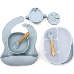 Kersvers - siliconen baby servies - kinderbord - baby bord - slabbetje - antislip - blauw - kraamcadeau - giftset – kinderbestek – BPA vrij - Baby beker