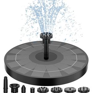 Kibus Solar fontein - Zonne-energie - Drijvend - 6 opzetstukjes - 2.5W - Zwart - 16cm - Fontein - Fonteintje - Zonne energie