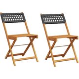 vidaXL - Bistrostoelen - 2 - st - massief - acaciahout - en - poly - rattan - zwart