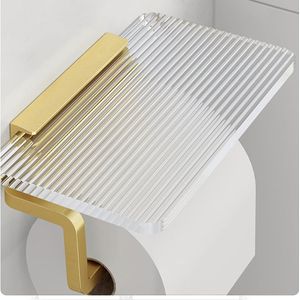 Toiletpapierhouder zonder boren, toiletpapierhouder van acryl, wc-rolhouder, wandhouder, toiletpapierhouder met plank, acryl, goud