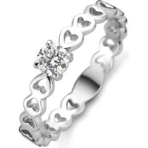 New Bling 9NB-0437 58 Zilveren open hartjes damesring met solitair zirkonia in chaton zetting - zilver - Zirkonia - 3mm - maat 58 - zilverkleurig