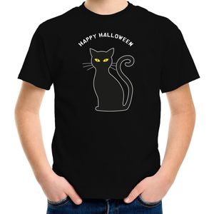 Bellatio Decorations halloween verkleed t-shirt kinderen - zwarte kat - zwart - themafeest outfit 104/110