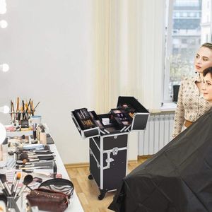 Grote Cosmeticakoffer Trolley met afsluitbare compartimenten en 360° zwenkwielen - Zwart