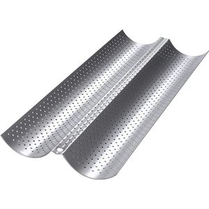 Stokbroodbakvorm, broodbakaccessoires, bakvormen, stokbroodbakplaat met antiaanbaklaag voor 2 stokbroodjes, hoogwaardige bakvorm stokbrood (38 x 16,2 x 2,4 cm) zilver