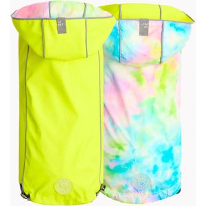 GF Pet Reversible Raincoat - Regenjas Hond - Waterdichte Hondenkleding - Maat 4XL Hondenjas Ruglengte 81cm - Neon Geel met Tie Dye