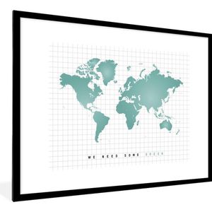 Fotolijst incl. Poster - Wereldkaart - Vakken - Mintgroen - 80x60 cm - Posterlijst