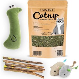 Catnip Voordeelpakket - Kattenkruid - Kattenspeelgoed - 5 Matatabi Sticks - 2 Muizen - 1 Knuffel