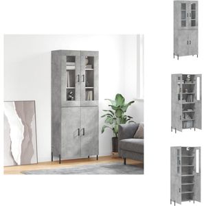 vidaXL Hoge kast - Betongrijs - 69.5 x 34 x 180 cm - Duurzaam materiaal - voldoende opbergruimte - praktische deuren - metalen voeten - Keukenkast