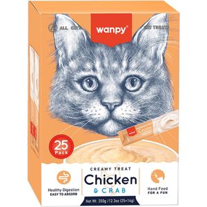 Wanpy Creamy Lickable Treats Kip & Krab - Voordeelpack 25 Stuks - Kattensnack
